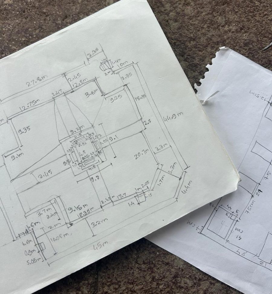 Hand-drawn measured drawings made on site